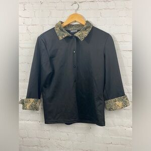 FunHouse Jacket Top Womens Size (See Measurements) Black & Animal Print Collar